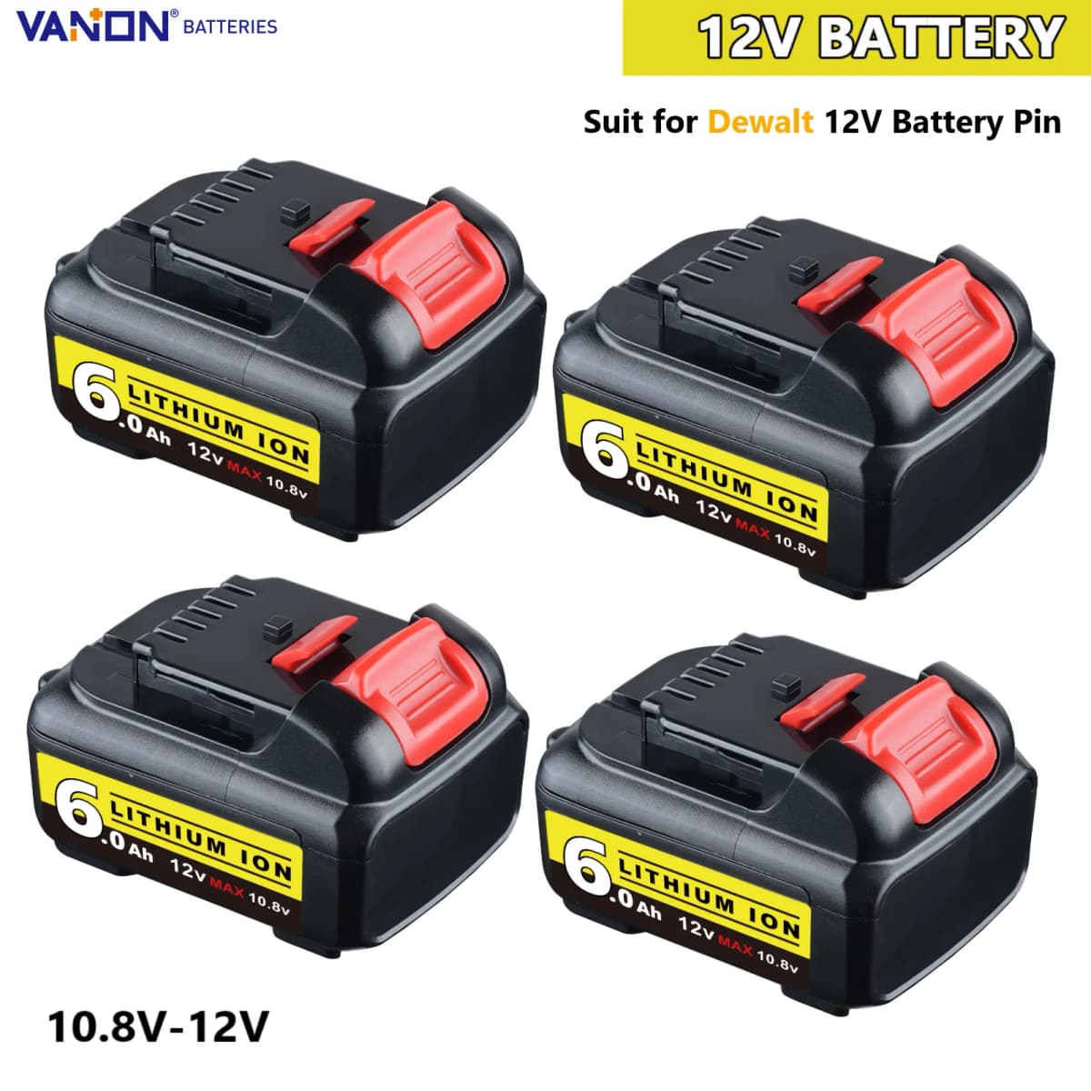 1/2/4Pcs 6.0Ah DCB120 Replace for Dewalt 12V Li-on Battery Pin DCB123 DCB127 DCB122 DCB124 DCB121 Suit for Cordless Power Tools