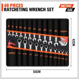 HORUSDY Ratcheting Wrench Set | 48-Piece | Cr-V Steel | 72 Teeth Ratchet Wrench 6-18mm & SAE 1/4-3/4" | with Roll Up Pouch