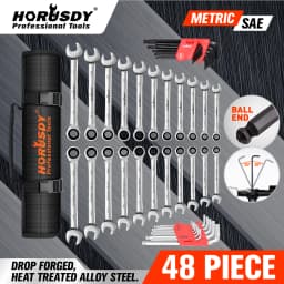HORUSDY Ratcheting Wrench Set | 48-Piece | Cr-V Steel | 72 Teeth Ratchet Wrench 6-18mm & SAE 1/4-3/4" | with Roll Up Pouch