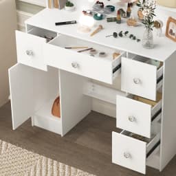 Large White Light Luxury Vanity Set with 3 Color Dimmable Led Mirror, 5 Drawers, Sturdy Frame & Easy Assembly