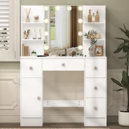 Large White Light Luxury Vanity Set with 3 Color Dimmable Led Mirror, 5 Drawers, Sturdy Frame & Easy Assembly