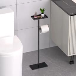 Standing Toilet Paper Holder Stand Stainless Steel Black Tissue Roll Holder Potted Plants Bathroom Standing Toilet Tissue Holder