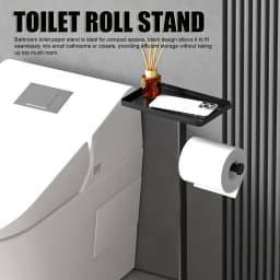 Standing Toilet Paper Holder Stand Stainless Steel Black Tissue Roll Holder Potted Plants Bathroom Standing Toilet Tissue Holder