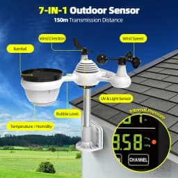Maxkon 7 in 1 Wireless Weather Station Home Indoor Outdoor Sensor Temperature Humidity Rainfall Barometer Forecast Monitor