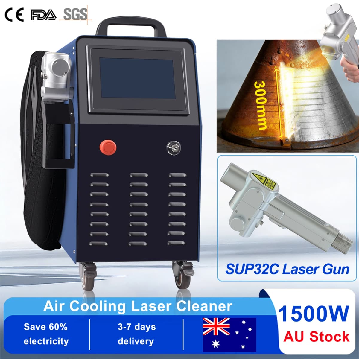 1500W Air Cooling Laser Cleaner Rust Removal Cleaning Oil Paint for Metal Cleaning Width 300MM Air Cooled Laser Cleaning Machine