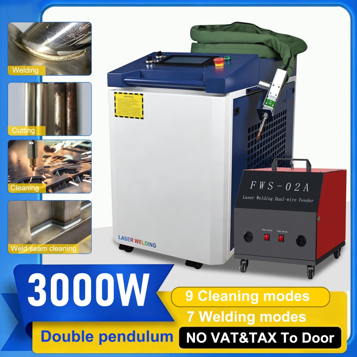 3000W Raycus Double Pendulum Laser Welder with Dual Wire Feeder Machine 4 in 1 Laser Welding Cleaning Cutting for Metal AU Stock