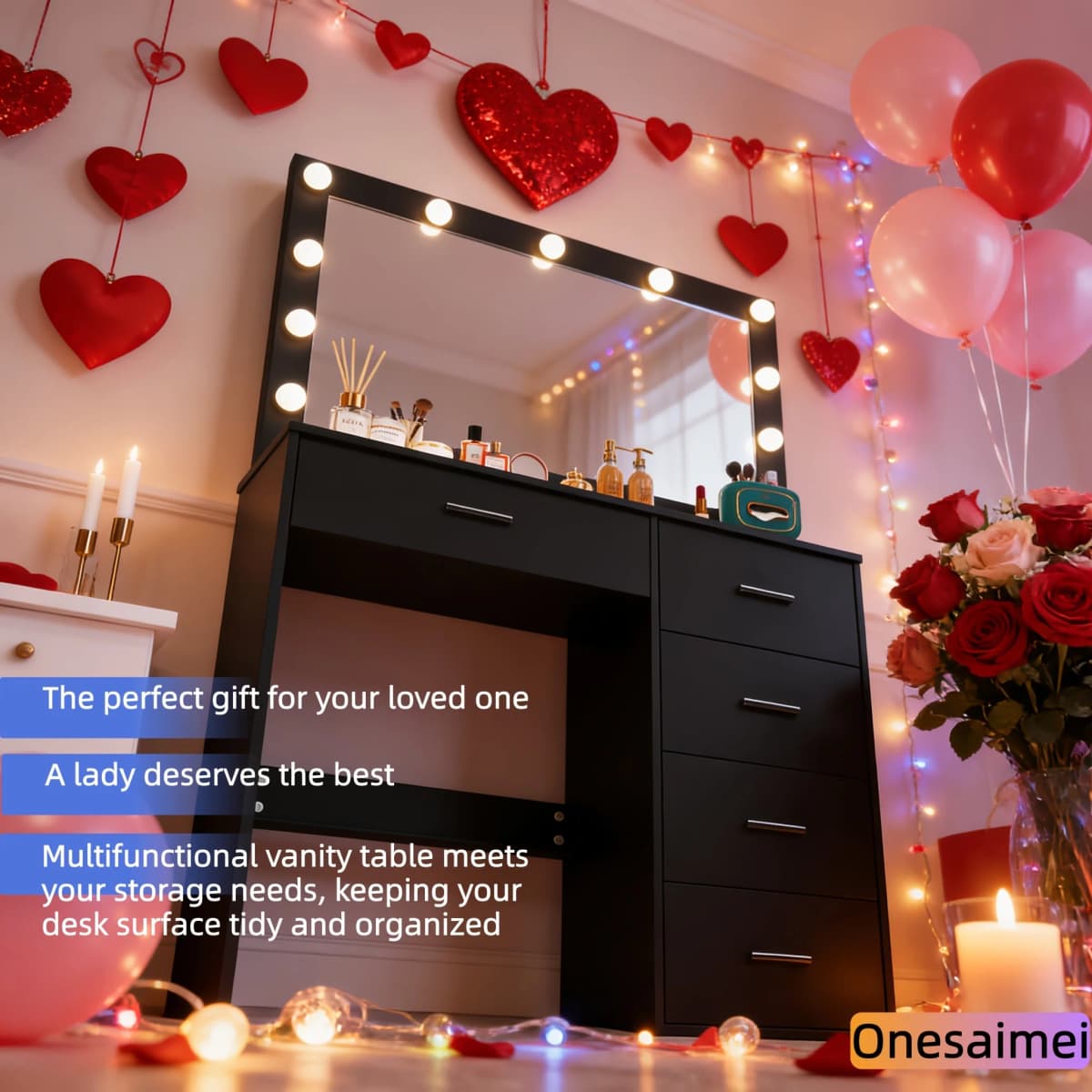New home dressing table with vanity mirror Features three colour modes and adjustable brightness Ideal birthday gift
