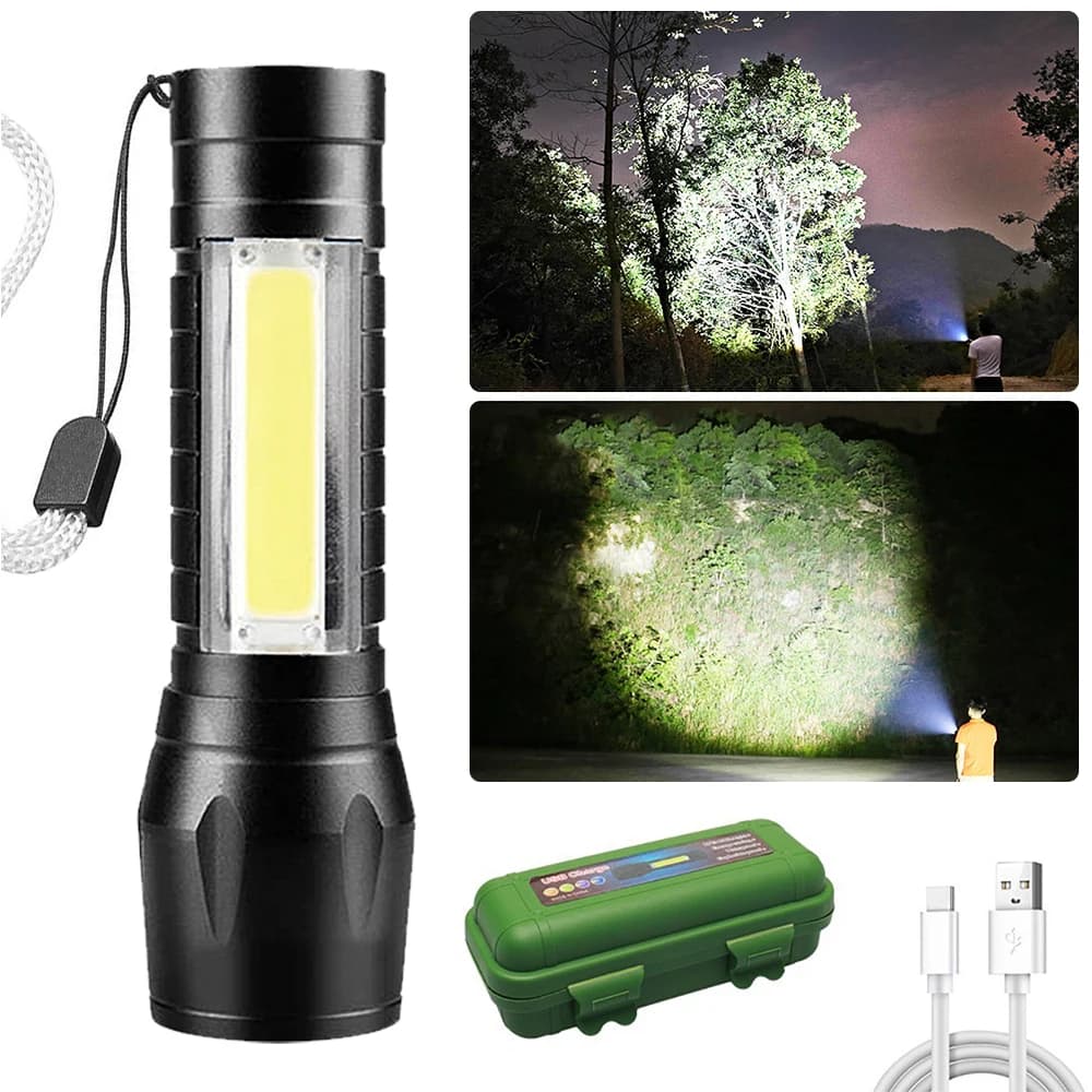 5PCS 900000LM COB LED Flashlight Zoom USB Rechargeable Camping Small Torch Lamp