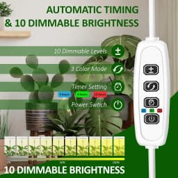 Full Spectrum Fill Light LED Grow Lamp for Indoor Solar Plants with Adjustable Height, 3/9/12H Timer 10-Level Dimming for Garden