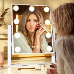 Hollywood Vanity Mirror with LED Bulbs, 3 Light Modes Dimmable, 360° Rotation, 10x Magnifying, Makeup Mirror for Bedroom Dresser