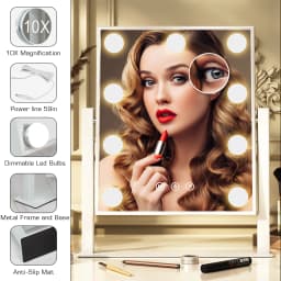 Hollywood Vanity Mirror with LED Bulbs, 3 Light Modes Dimmable, 360° Rotation, 10x Magnifying, Makeup Mirror for Bedroom Dresser