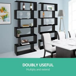 6 Tier Black Bookshelf Freestanding Tall Storage Organizer Wooden Display Shelf for Home Office Living Room Space Saving Furniture