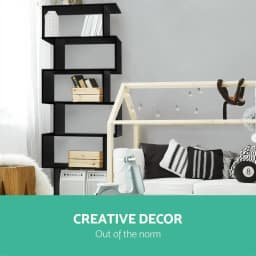 6 Tier Black Bookshelf Freestanding Tall Storage Organizer Wooden Display Shelf for Home Office Living Room Space Saving Furniture