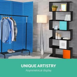 6 Tier Black Bookshelf Freestanding Tall Storage Organizer Wooden Display Shelf for Home Office Living Room Space Saving Furniture