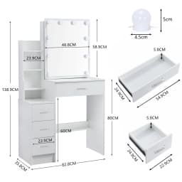 Makeup Vanity Desk, 3 Color Adjustable Dimmable LED Mirror, 6 Drawers Storage, Modern Bedroom Dresser