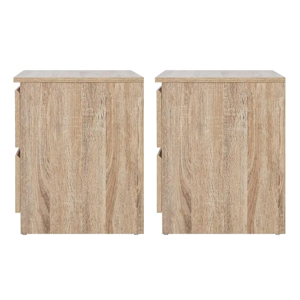 2 Piece Oak Bedside Table with 2 Drawers Modern Nightstand for Bedroom Storage Furniture