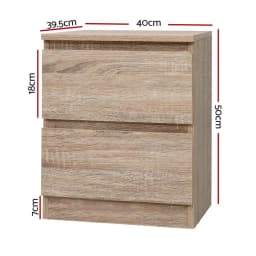 2 Piece Oak Bedside Table with 2 Drawers Modern Nightstand for Bedroom Storage Furniture