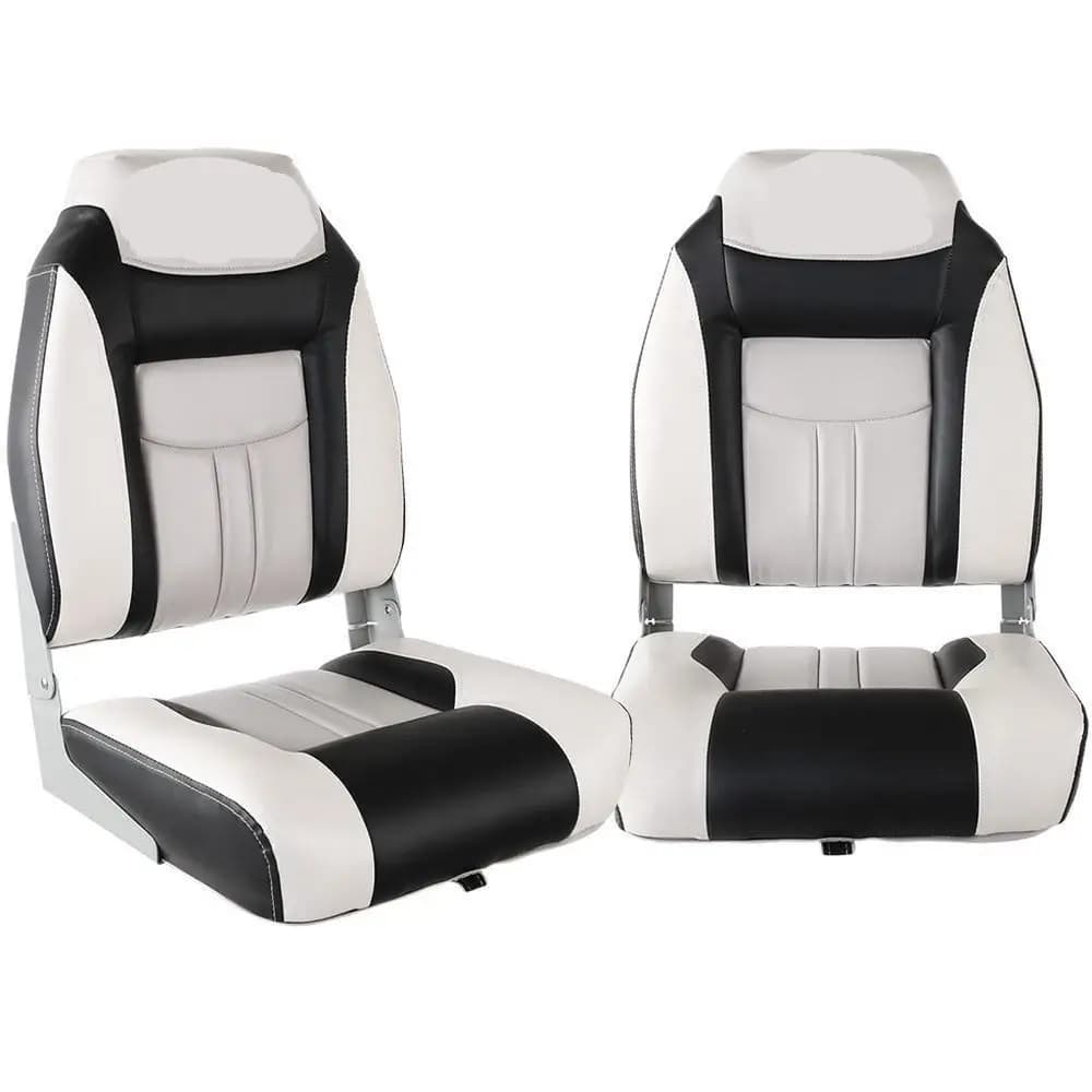 2X Folding Boat Seats Marine Swivel Seats High Back 12cm Thick Padding Grey for Fishing Boat Yacht Kayak】【。