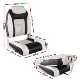 2X Folding Boat Seats Marine Swivel Seats High Back 12cm Thick Padding Grey for Fishing Boat Yacht Kayak】【。