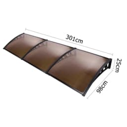 Window Door Awning 1x3m Brown Outdoor Rain Sun Shelter Polycarbonate Canopy Wall Mounted Porch Cover