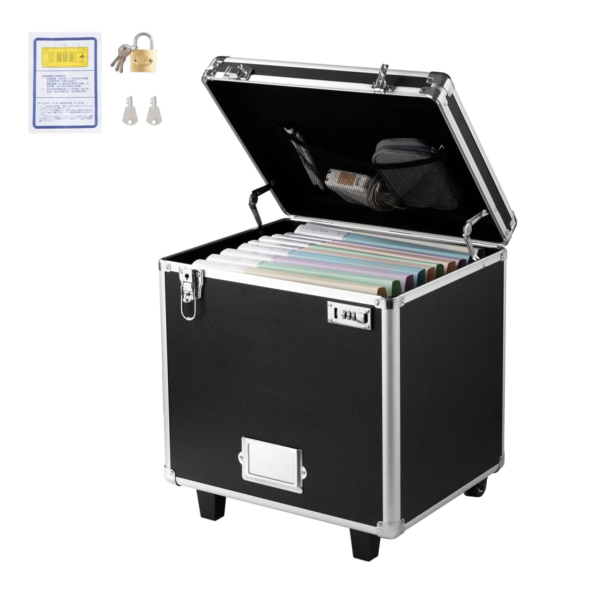 SucceBuy Portable File Storage Box Hand Pull File Case with Telescopic Handle Locking Mobile Business Case for Office Home Banks
