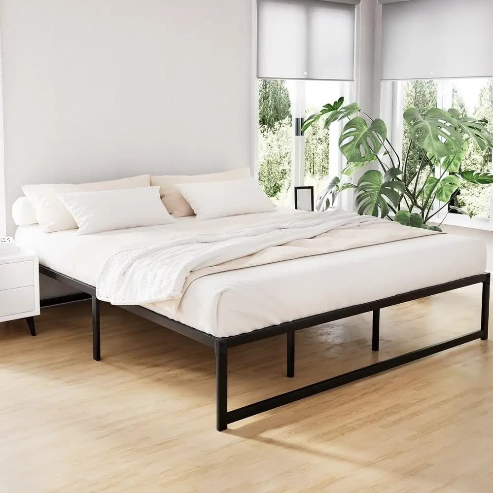King Size Metal Platform Bed Frame Heavy Duty Steel Mattress Foundation No Box Spring Required TINO