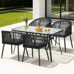 5 Piece Outdoor Dining Set Table and Chairs Patio Furniture Bistro Set Black Rattan Style Garden Use