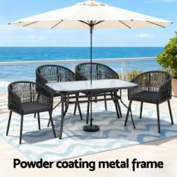 5 Piece Outdoor Dining Set Table and Chairs Patio Furniture Bistro Set Black Rattan Style Garden Use