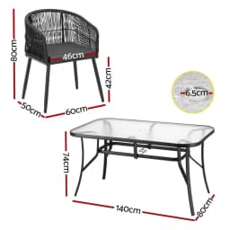 5 Piece Outdoor Dining Set Table and Chairs Patio Furniture Bistro Set Black Rattan Style Garden Use