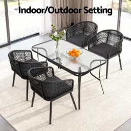 5 Piece Outdoor Dining Set Table and Chairs Patio Furniture Bistro Set Black Rattan Style Garden Use