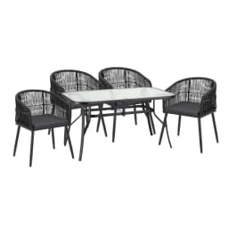 5 Piece Outdoor Dining Set Table and Chairs Patio Furniture Bistro Set Black Rattan Style Garden Use