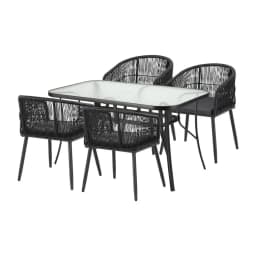 5 Piece Outdoor Dining Set Table and Chairs Patio Furniture Bistro Set Black Rattan Style Garden Use