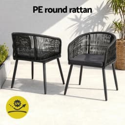 5 Piece Outdoor Dining Set Table and Chairs Patio Furniture Bistro Set Black Rattan Style Garden Use