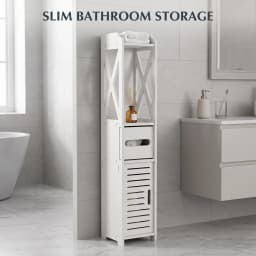 Bathroom Storage Cabinet White Wood Toilet Furniture Organizer with Shelf for Tissue Towel Bathroom Essentials 80x15.5x15CM