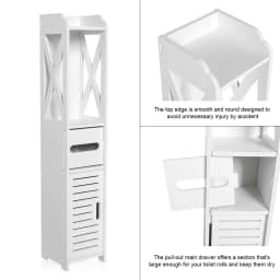 Bathroom Storage Cabinet White Wood Toilet Furniture Organizer with Shelf for Tissue Towel Bathroom Essentials 80x15.5x15CM