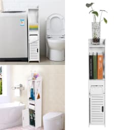 Bathroom Storage Cabinet White Wood Toilet Furniture Organizer with Shelf for Tissue Towel Bathroom Essentials 80x15.5x15CM