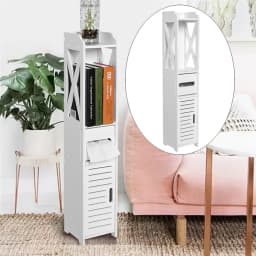 Bathroom Storage Cabinet White Wood Toilet Furniture Organizer with Shelf for Tissue Towel Bathroom Essentials 80x15.5x15CM
