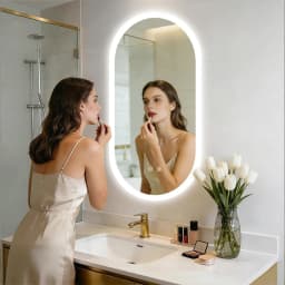 LUVODI Wall-Mounted Backlit Bathroom Mirror, Oval Tempered Glass LED Illuminated Vanity Mirror with Memory Function Anti-Fog IP44