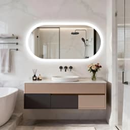 LUVODI Wall-Mounted Backlit Bathroom Mirror, Oval Tempered Glass LED Illuminated Vanity Mirror with Memory Function Anti-Fog IP44