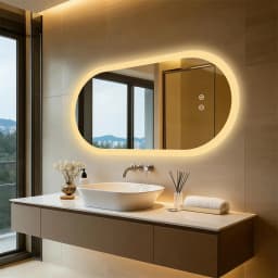 LUVODI Wall-Mounted Backlit Bathroom Mirror, Oval Tempered Glass LED Illuminated Vanity Mirror with Memory Function Anti-Fog IP44