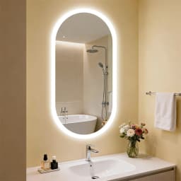 LUVODI Wall-Mounted Backlit Bathroom Mirror, Oval Tempered Glass LED Illuminated Vanity Mirror with Memory Function Anti-Fog IP44