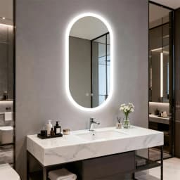 LUVODI Wall-Mounted Backlit Bathroom Mirror, Oval Tempered Glass LED Illuminated Vanity Mirror with Memory Function Anti-Fog IP44