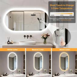 LUVODI Wall-Mounted Backlit Bathroom Mirror, Oval Tempered Glass LED Illuminated Vanity Mirror with Memory Function Anti-Fog IP44