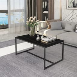 LUVODI 100cm Long Rectangle Coffee Table with Sintered Stone Tabletop,White Black Grey Chic Couch Accent Table for Living Room