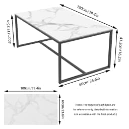 LUVODI 100cm Long Rectangle Coffee Table with Sintered Stone Tabletop,White Black Grey Chic Couch Accent Table for Living Room