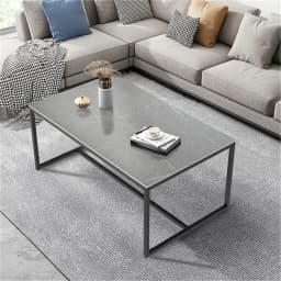 LUVODI 100cm Long Rectangle Coffee Table with Sintered Stone Tabletop,White Black Grey Chic Couch Accent Table for Living Room