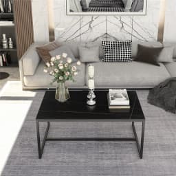 LUVODI 100cm Long Rectangle Coffee Table with Sintered Stone Tabletop,White Black Grey Chic Couch Accent Table for Living Room