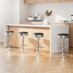 4 Pack Leather Padded Adjustable Gas Lift Silver Bar Stools for Kitchen Home Pub Counter Seating