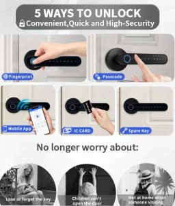 TTlock Smart Door Lock, 5-in-1 Fingerprint Recognition Lock, Anti-Peep Password IC Card APP Remote Unlock, 12 Months Standby Smart Home Security Lock for Home Airbnb Hotel