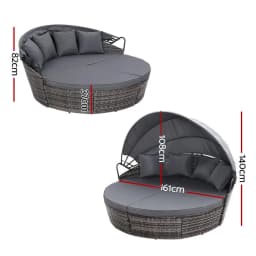 Outdoor Wicker Sun Lounge Day Bed Patio Grey Adjustable Lounger Furniture Set